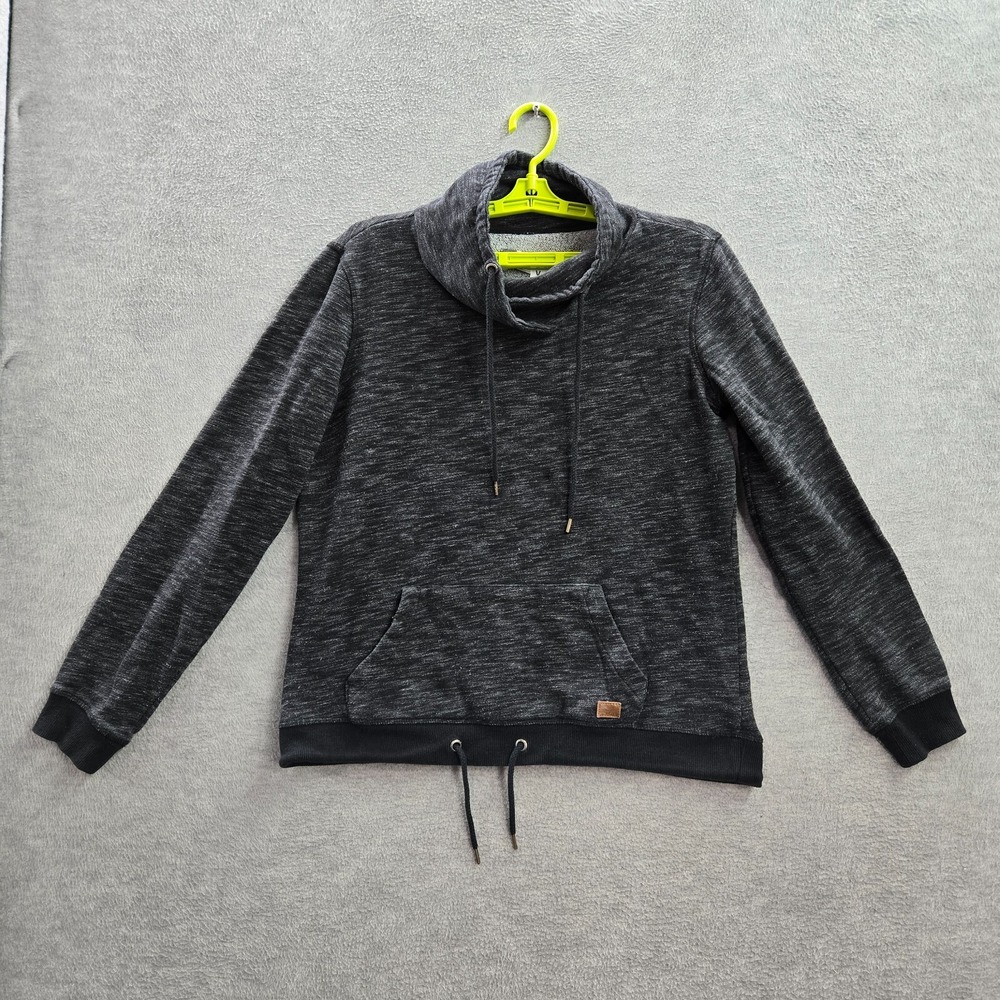 Roxy Women Sweatshirt Large Gray‎ Pockets Long Sleeve Cowl Neck Drawstring